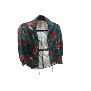 Joyfolie Teal Floral Bomber Jacket with Rose Print
